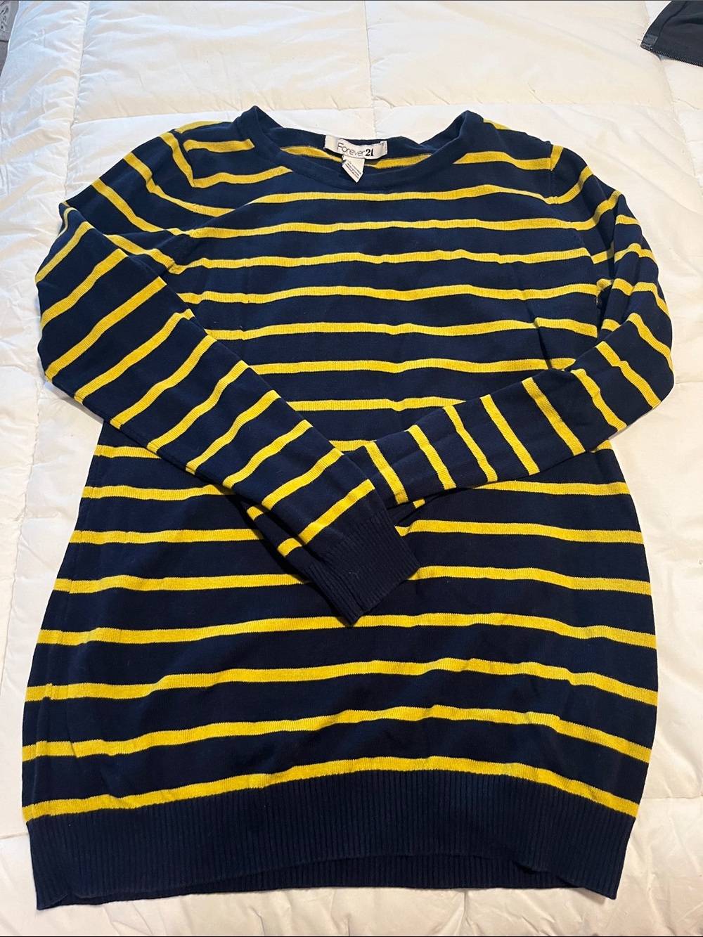 Forever 21 Navy & Yellow Striped Crewneck Sweater